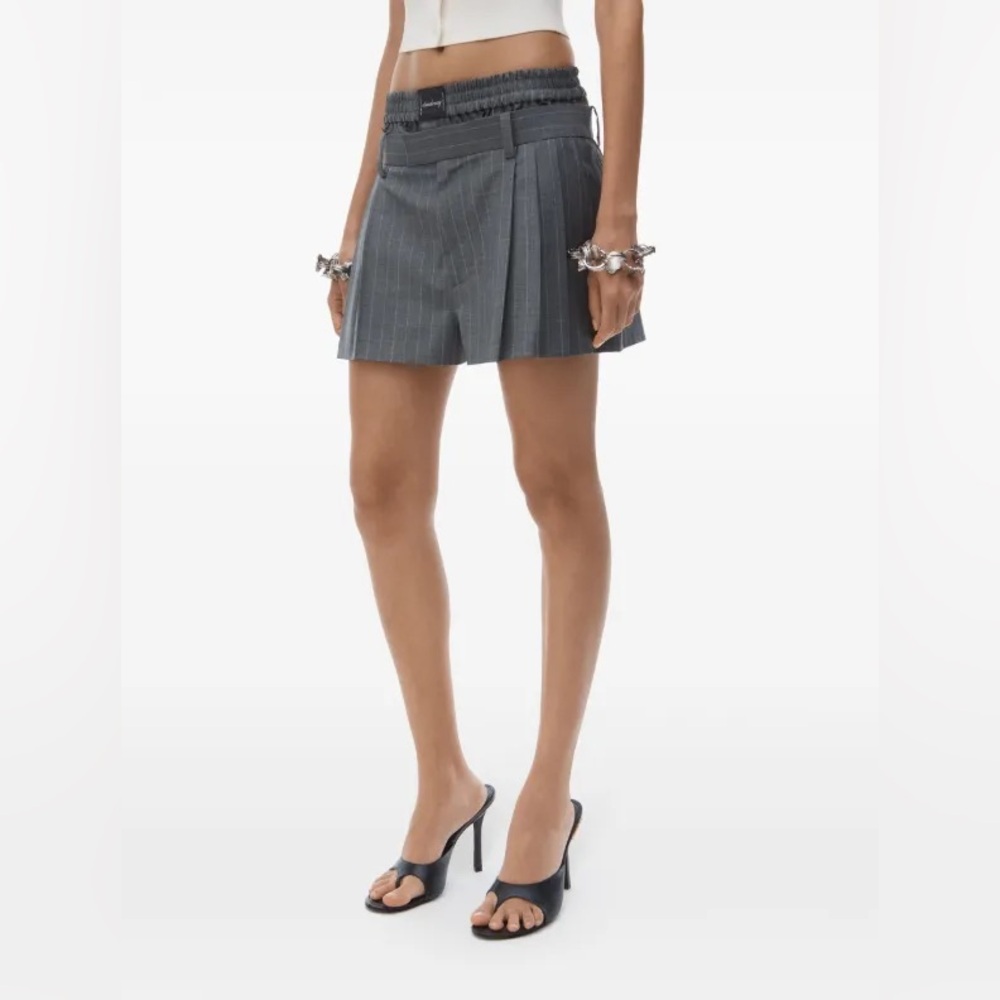 NWOT Alexander Wang PreStyled Bilayer Wool Pleated Shorts w/ Exposed Boxer 2